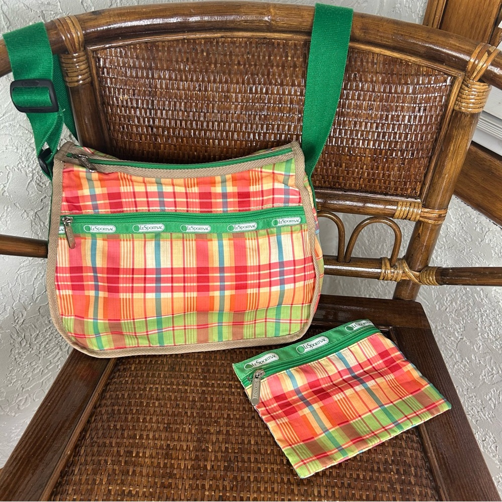 LeSportSac | Bright Plaid Print Crossbody Purse & Pouch